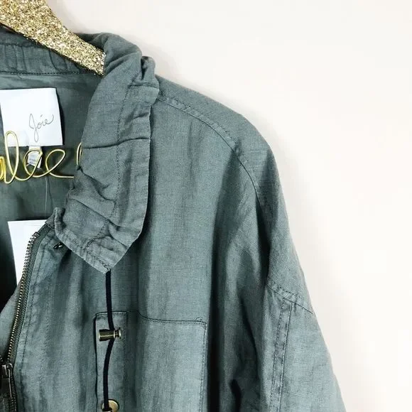 NWT Joie Filotea Zip Front Linen Jacket Green - Picture 5 of 7